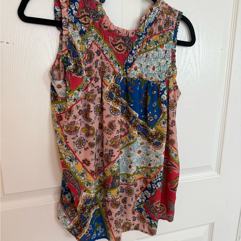 Colorful Patchwork Sleeveless Blouse